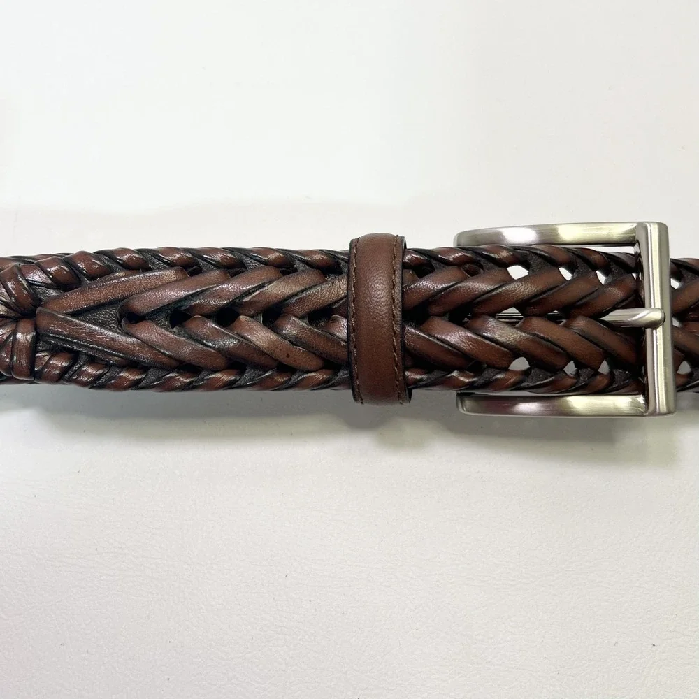 ROUNDTREE Brown Leather Braided Belt‎ Mens 39